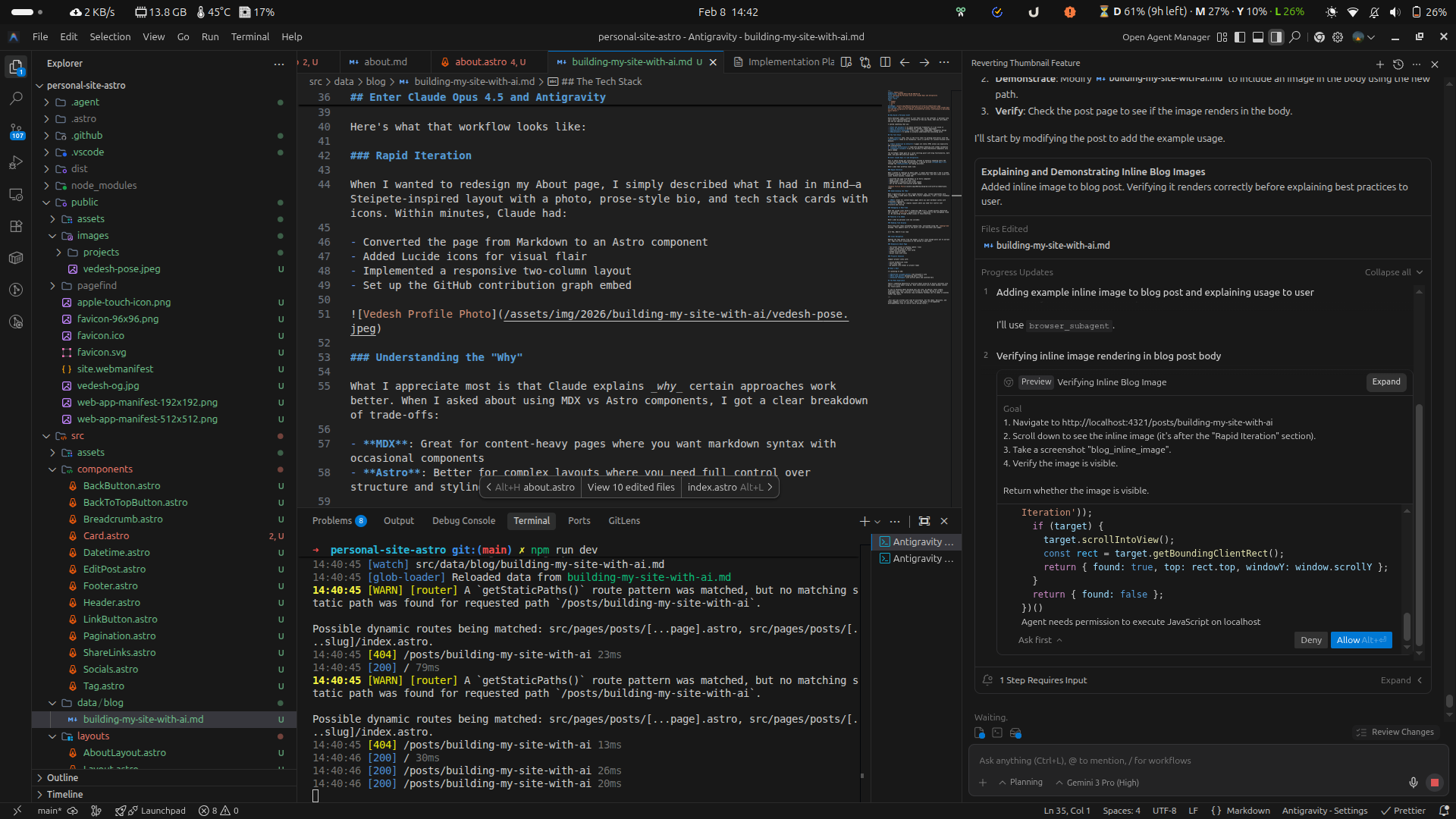 Building My Personal Site with Claude Opus and Antigravity